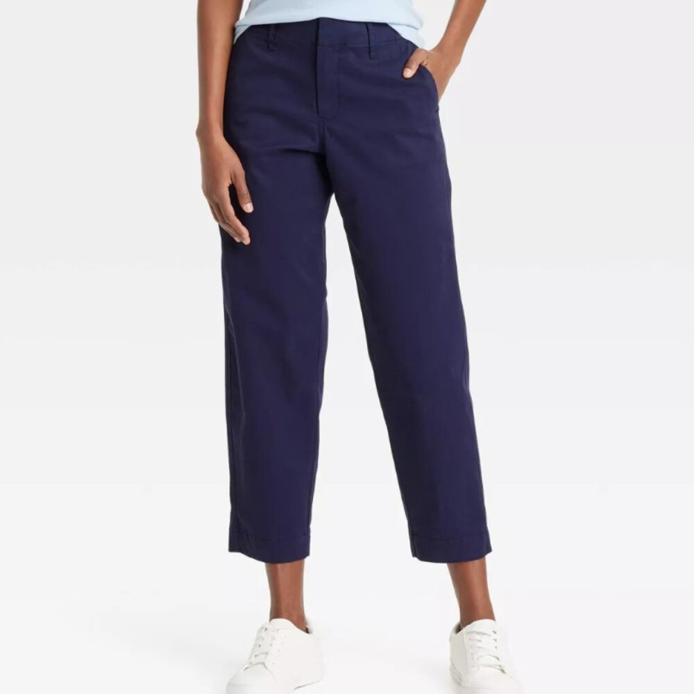NWT A New Day Women's 2 Navy Blue High-Rise Tapered Ankle Chino Pants Stretch